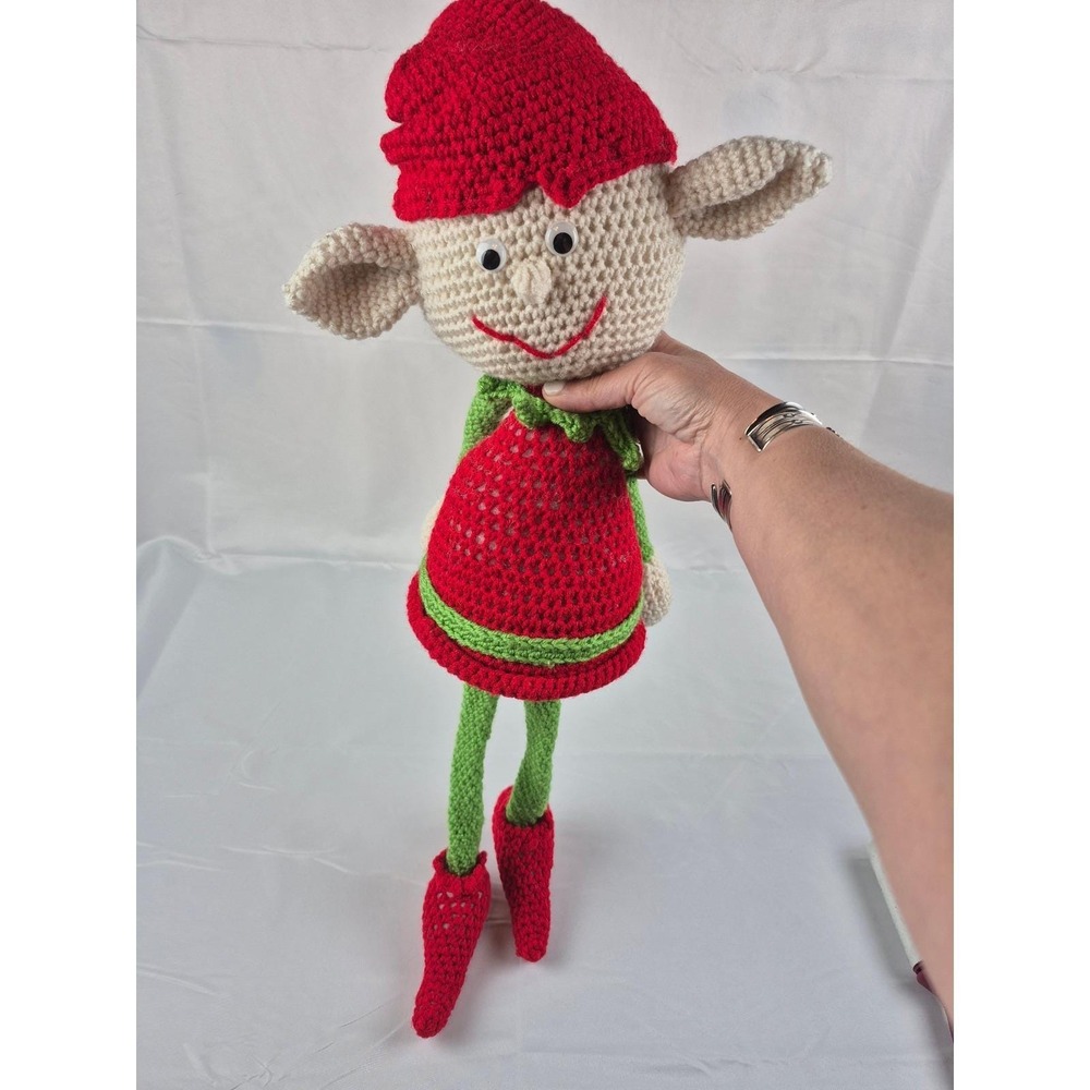 Handmade Crochet Christmas Elf Amigurumi Plush Holiday Decor Red Green Soft Toy